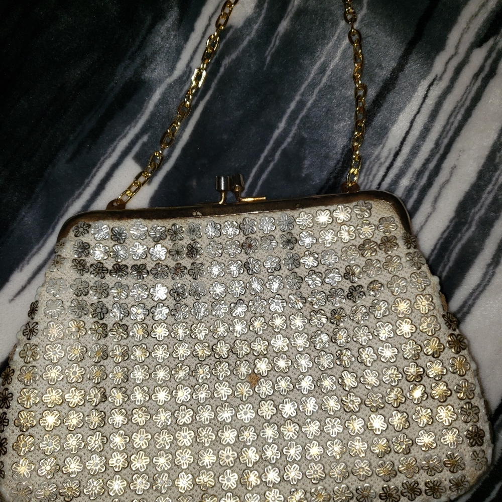 Vintage gold and cream handbag